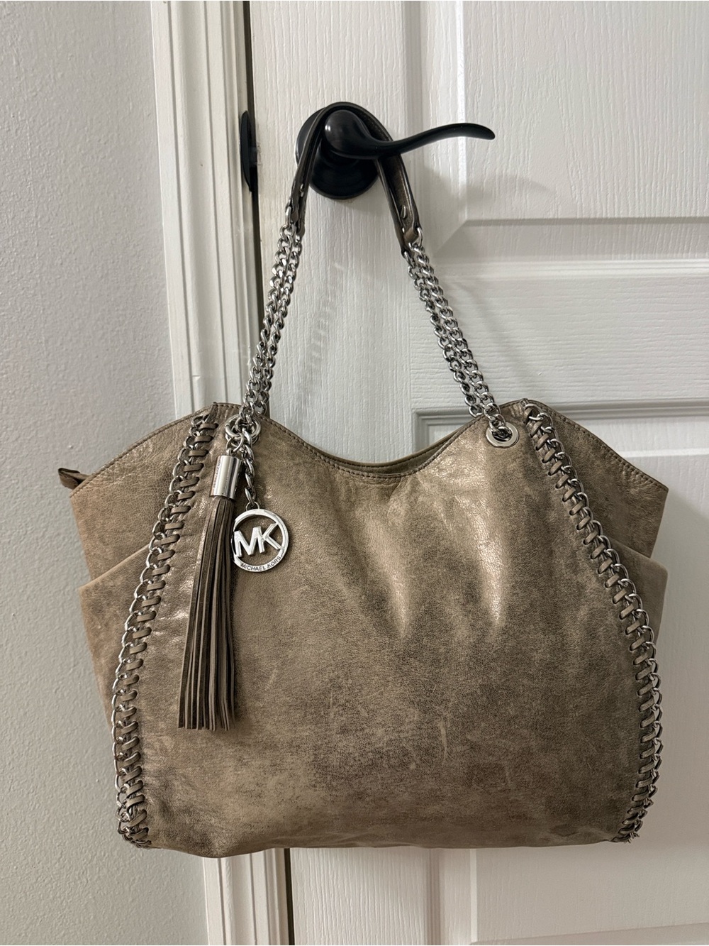 Michael Kors Chelsea Metallic gold tan Chain-Trim Tote hobo